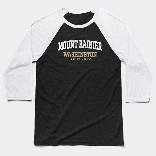 Mount Rainier Washington 14er White Vintage Arch Baseball T-Shirt by TGKelly